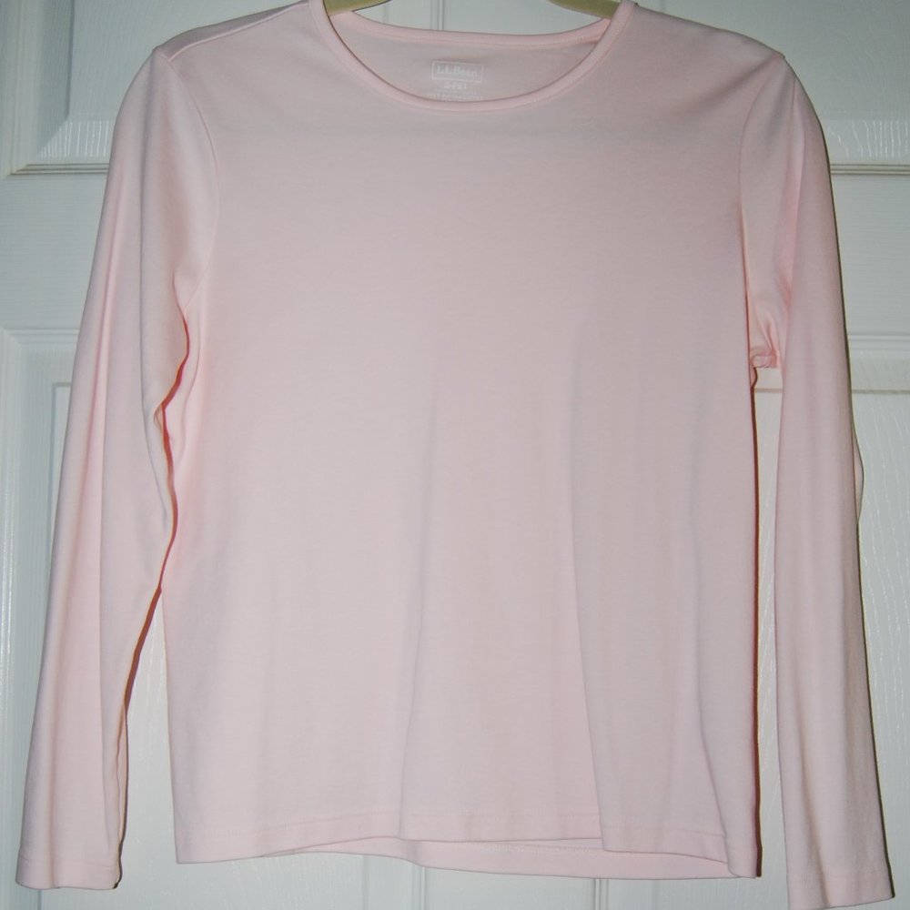 Women's Pale Pink LL Bean L/S Supima Tee Shirt SM Pet